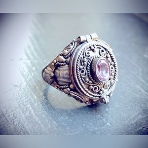 Sterling Silver Poison Box Ring Prayer Box Amethyst Sz. 5.5